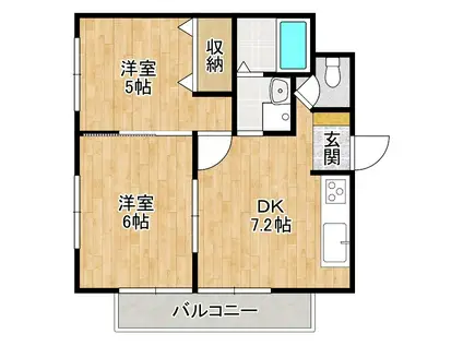 ユウユウヤス(2DK/3階)の間取り写真