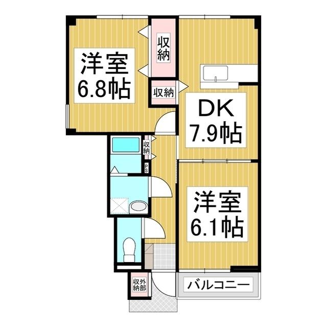 リュミエールB(2DK/1階)の間取り写真
