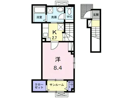 ラ・ルミエール(1K/2階)の間取り写真