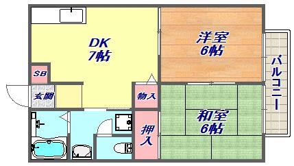 ディアス六甲(2DK/1階)の間取り写真