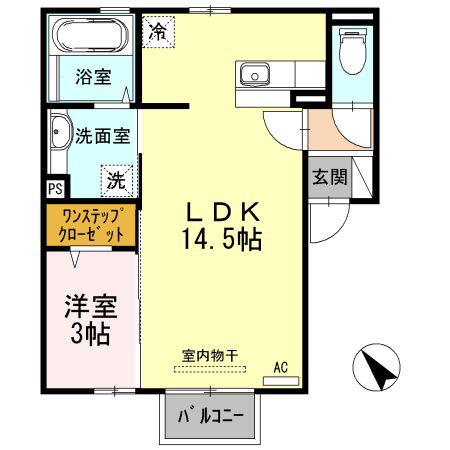 ハピネス下阪本(1LDK/2階)の間取り写真
