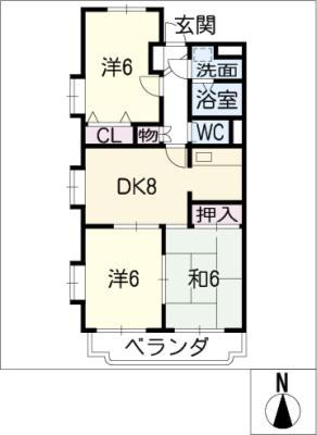 ア・ドリーム北仙房(3DK/3階)の間取り写真
