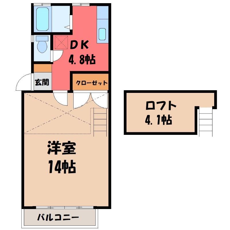ユニオンIIB(1DK/2階)の間取り写真