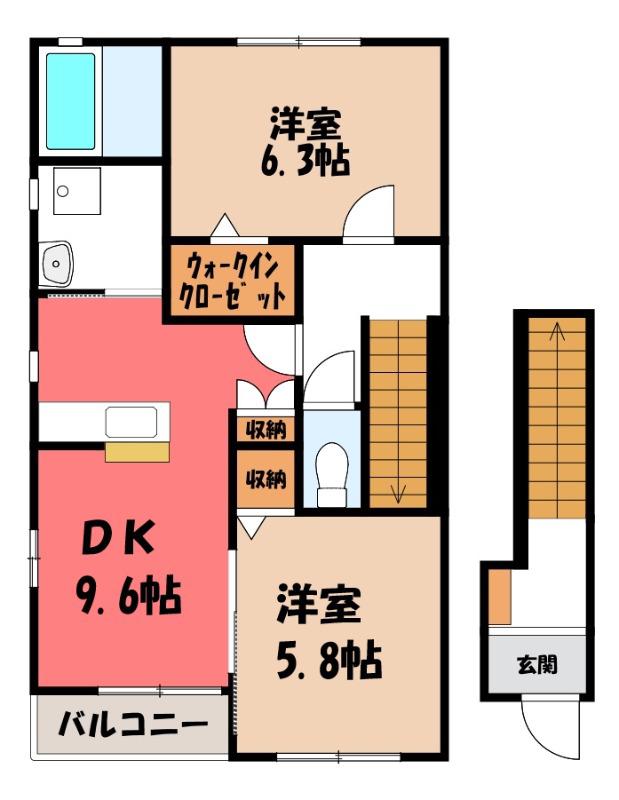 エクセレンテB(2DK/2階)の間取り写真