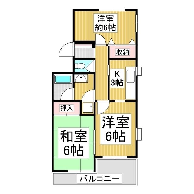 ハイツ砥川B棟(3K/1階)の間取り写真