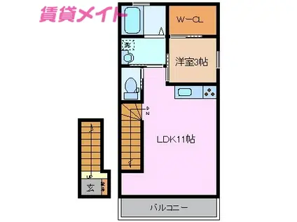 パレストリーナ富田(1LDK/2階)の間取り写真