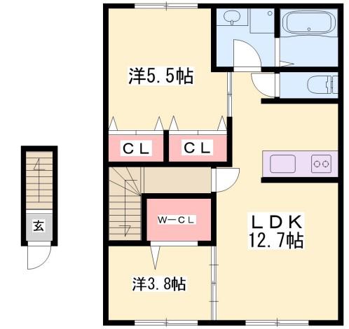 メイプルハイムA棟(2LDK/2階)の間取り写真