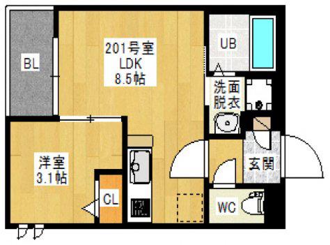 REGALEST宇品神田I(1LDK/3階)の間取り写真