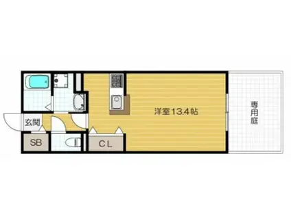 フラット桃ヶ池(1K/1階)の間取り写真