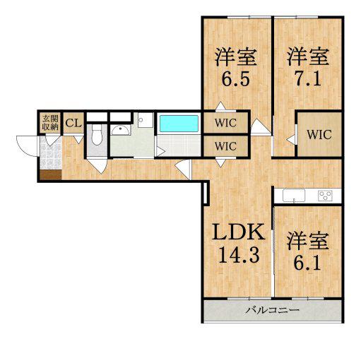 D-ROOM橿原市畝傍御陵前PJ A棟(3LDK/2階)の間取り写真