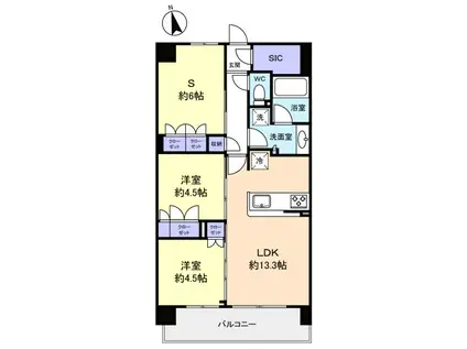 スカイグランデ津田沼(2SLDK/6階)の間取り写真
