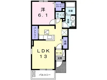 ハーベスト 餅田A棟(1LDK/1階)の間取り写真