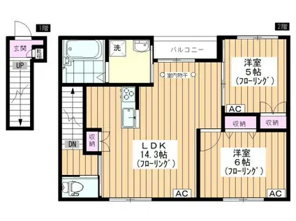 OHANA VILLA ウエスト(2LDK/2階)の間取り写真