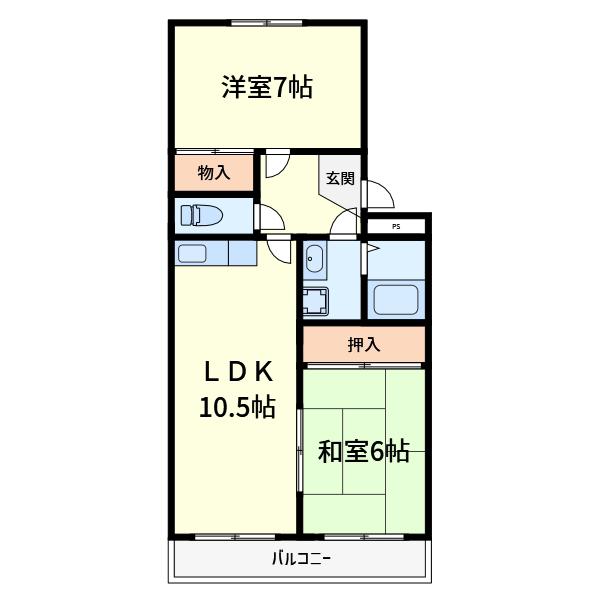 フロンティア高槻(2LDK/1階)の間取り写真