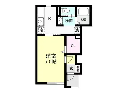 UNISON光(1K/1階)の間取り写真