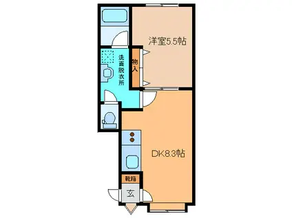 セリバテール(1DK/2階)の間取り写真