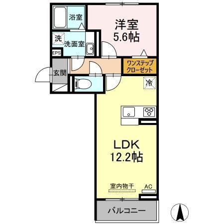 ソレイユB(1LDK/2階)の間取り写真