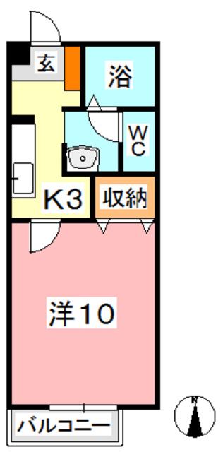 ラ・ボヌールB棟(1K/2階)の間取り写真