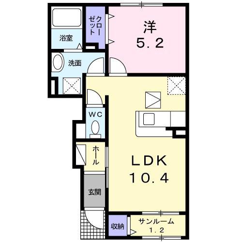 アトールガーデン(1LDK/1階)の間取り写真