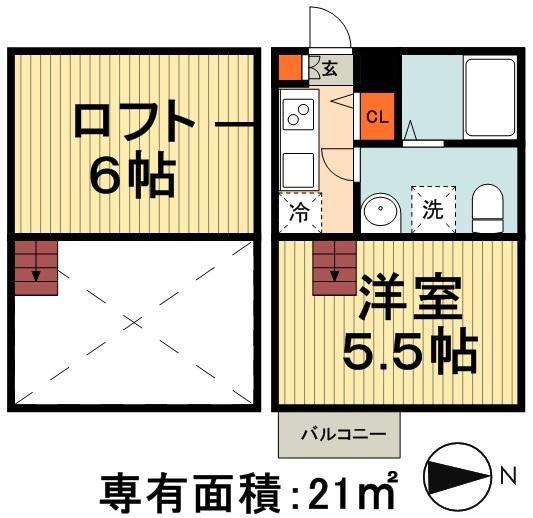JOELLE白旗(1K/1階)の間取り写真