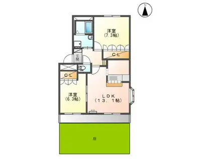 ヒルクレスト(2LDK/1階)の間取り写真