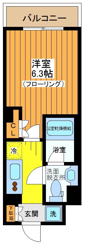 プラウドフラット三軒茶屋(1K/15階)の間取り写真