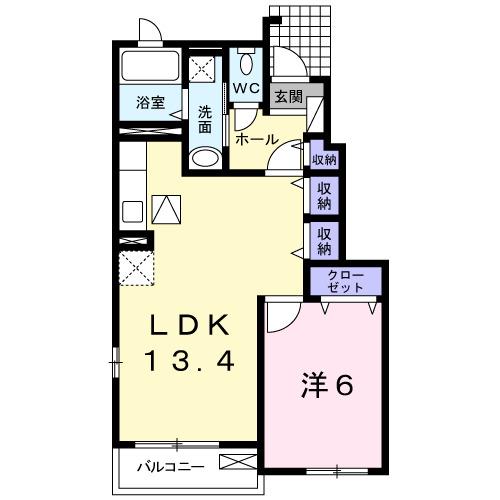 ブライト・ヒルサイトB(1LDK/1階)の間取り写真