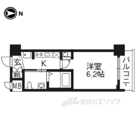 近鉄京都線 東寺駅 徒歩4分 7階建 築14年(1K/2階)の間取り写真