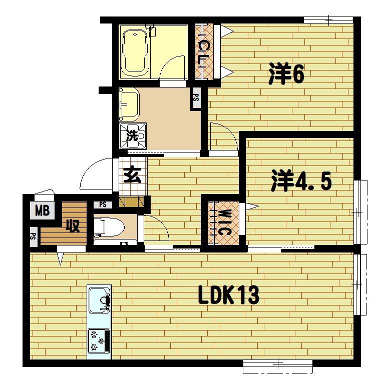 ヘーベルフラット大和(2LDK/1階)の間取り写真