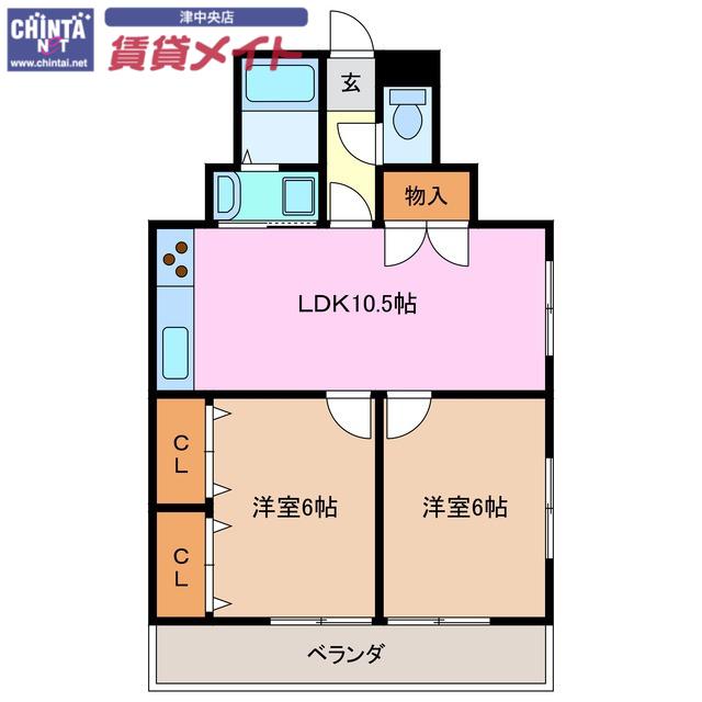 レナジア大倉(2LDK/3階)の間取り写真
