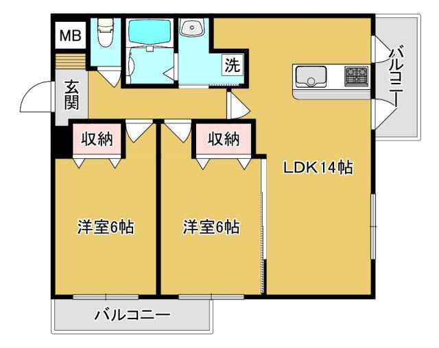 アグレアブル(2LDK/2階)の間取り写真