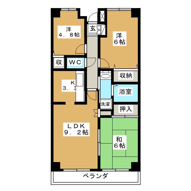 プランジュール神大寺(3LDK/4階)の間取り写真