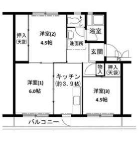 ビレッジハウス志染15号棟(3K/3階)の間取り写真