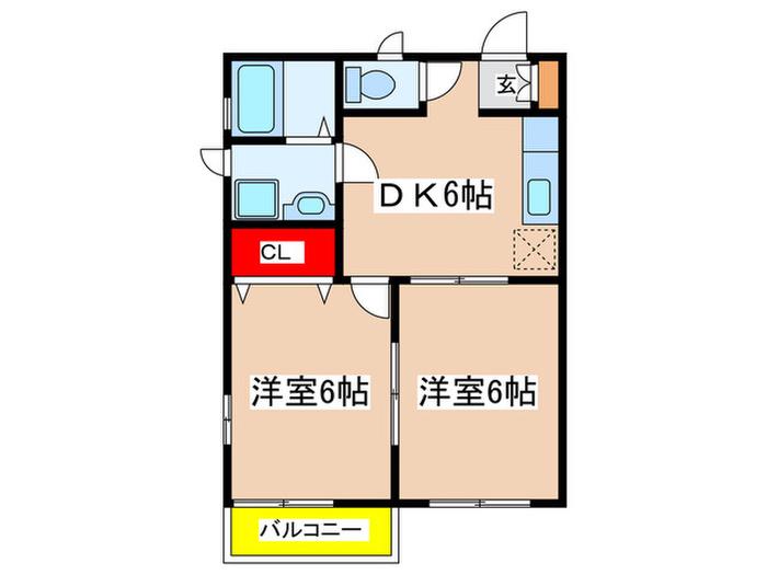 パインホームズ多摩川I(2DK/2階)の間取り写真