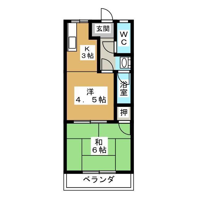 スカイハイツ(1DK/2階)の間取り写真