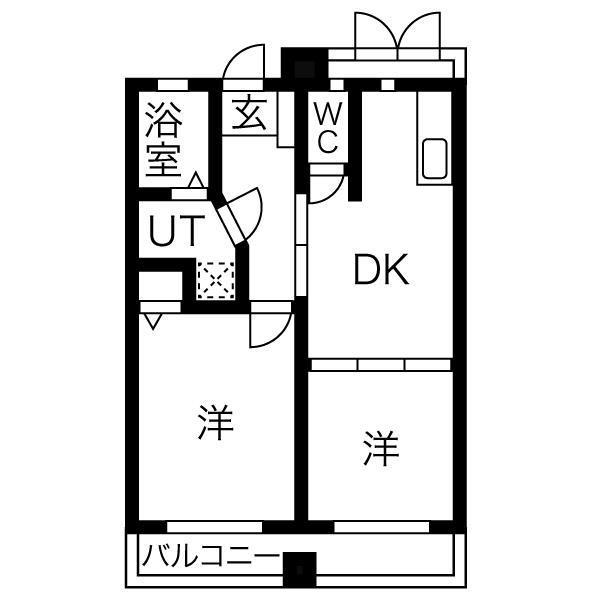 ハートスクエア長建(2DK/4階)の間取り写真