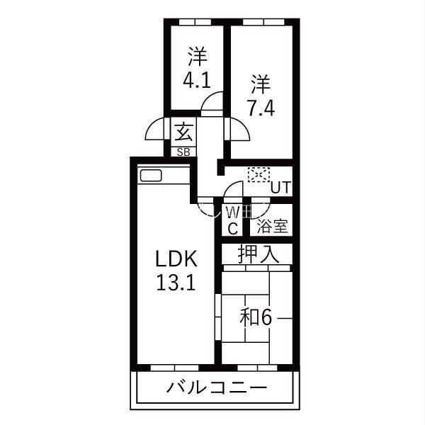 アカシヤコート厚別(3LDK/4階)の間取り写真