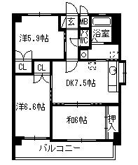 北野ガーデンコート(3DK/3階)の間取り写真