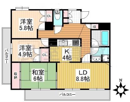 ガーデンハウス御器所(3LDK/4階)の間取り写真