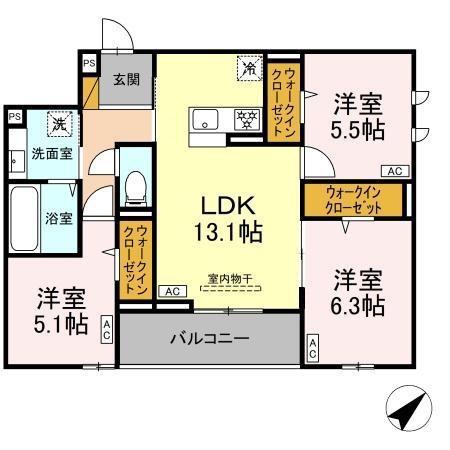 CLASSEUM都賀(3LDK/1階)の間取り写真