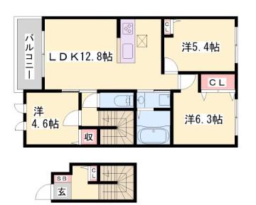 シャーメゾンガーデンズ惣盛(3LDK/2階)の間取り写真