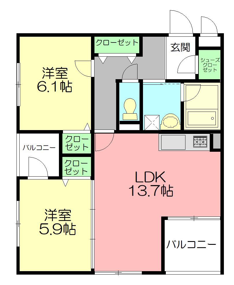 クレール東海岸(2LDK/2階)の間取り写真