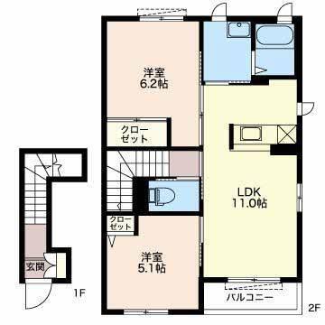 ティアラ参番館(2LDK/2階)の間取り写真
