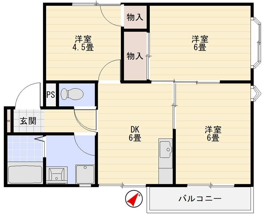 サニーコーポ上山(3DK/2階)の間取り写真