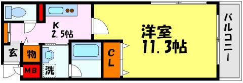 ウィンザー夙川(1K/1階)の間取り写真