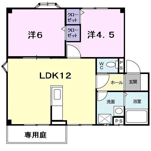 ウイニングラン II棟(2LDK/1階)の間取り写真