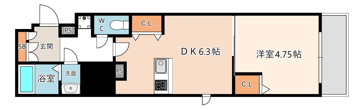 LUXE難波南(1DK/4階)の間取り写真
