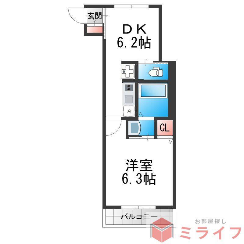 リフレス天王寺国分町(1DK/8階)の間取り写真