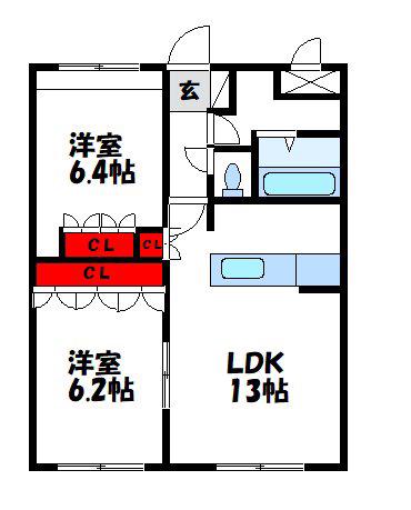 ピュアハート(2LDK/2階)の間取り写真