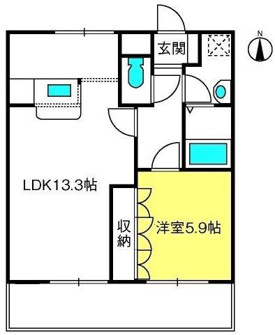 デ・ラ・ソル薬師堂根(1LDK/1階)の間取り写真